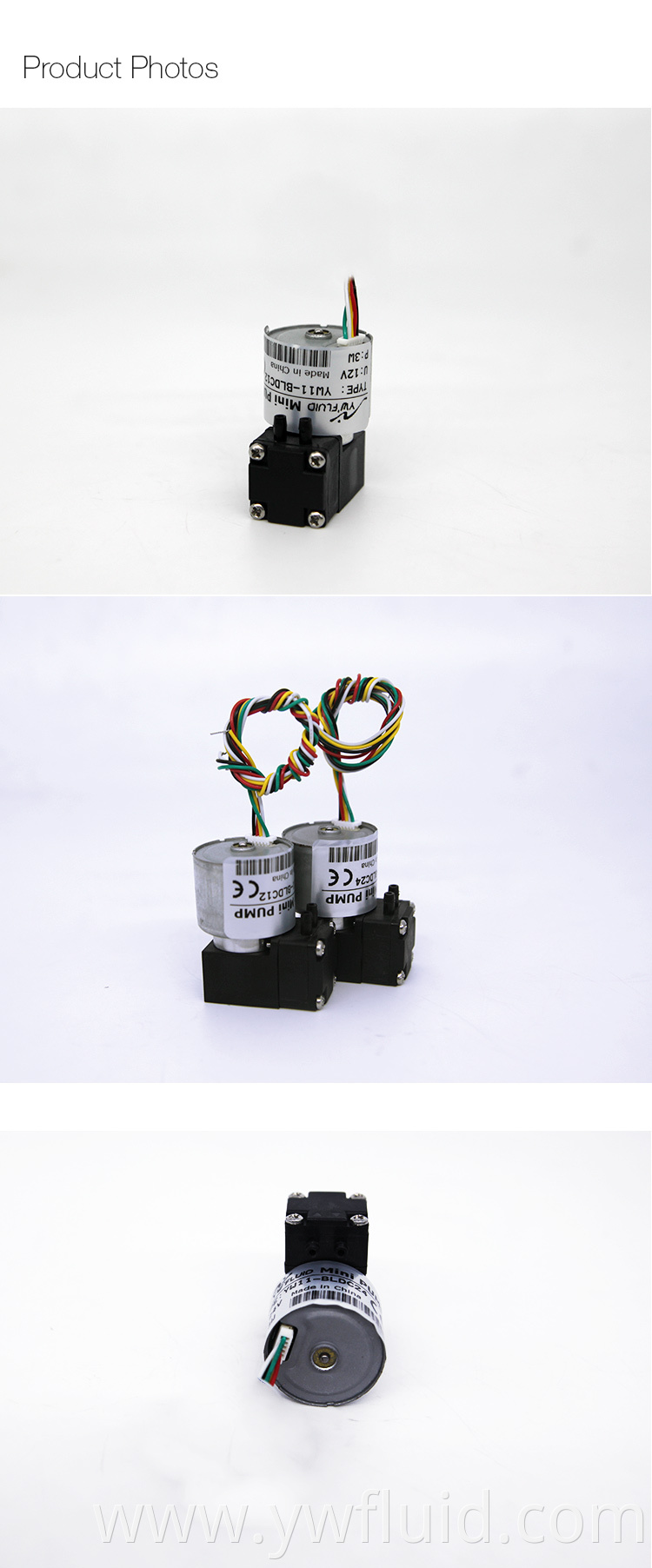 YWfluid 12v Micro Mini Air Pumps with BLDC motor Flow rate 180ml/min Used for gas suction vacuum generation